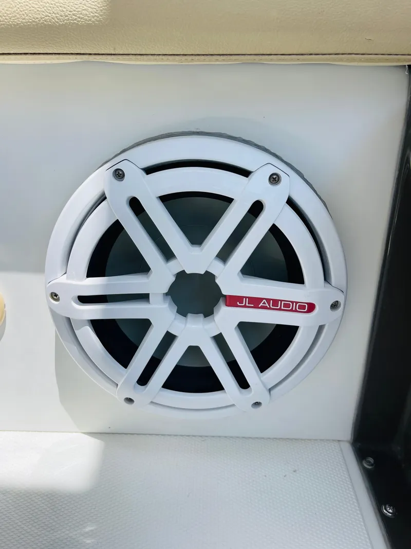 Slide: The Image of JL Audio speaker on a 2012 Cruisers 350 Express boat. - 17