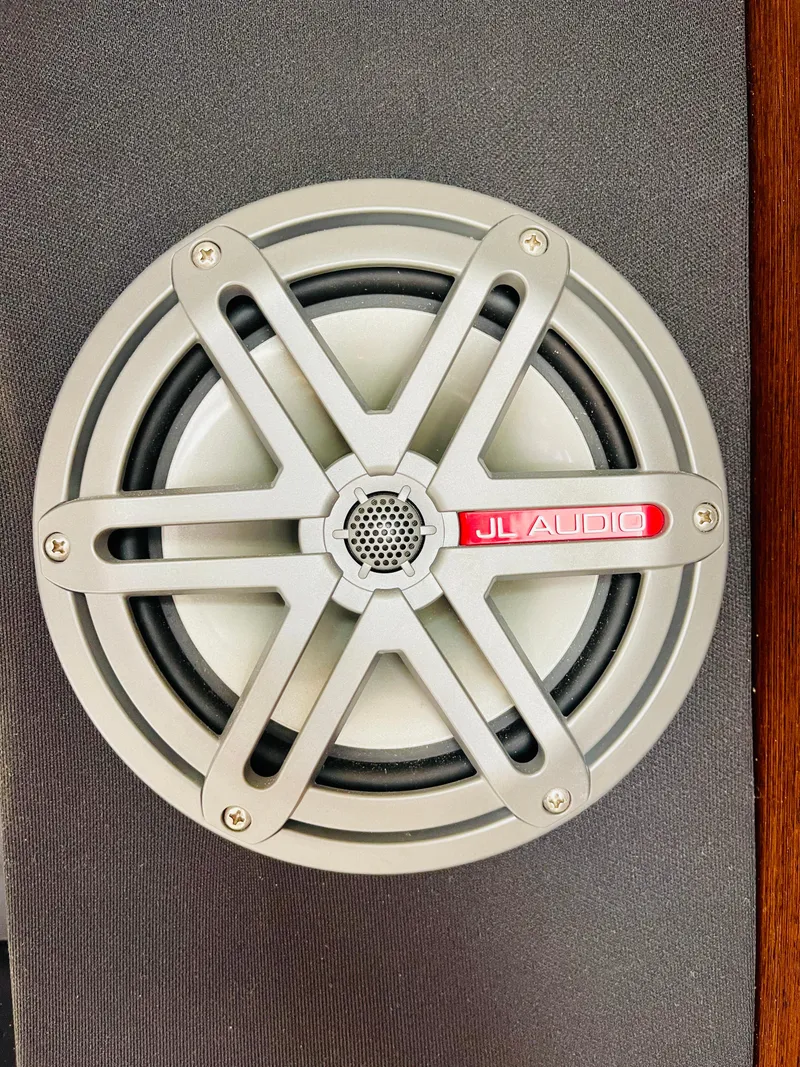 Slide: The Image of JL Audio speaker on a 2012 Cruisers 350 Express boat. - 43