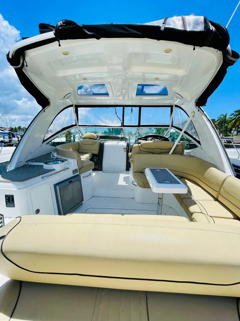 Slide: The Image of 2012 Cruisers 350 Express yacht with spacious seating and modern amenities. - 44