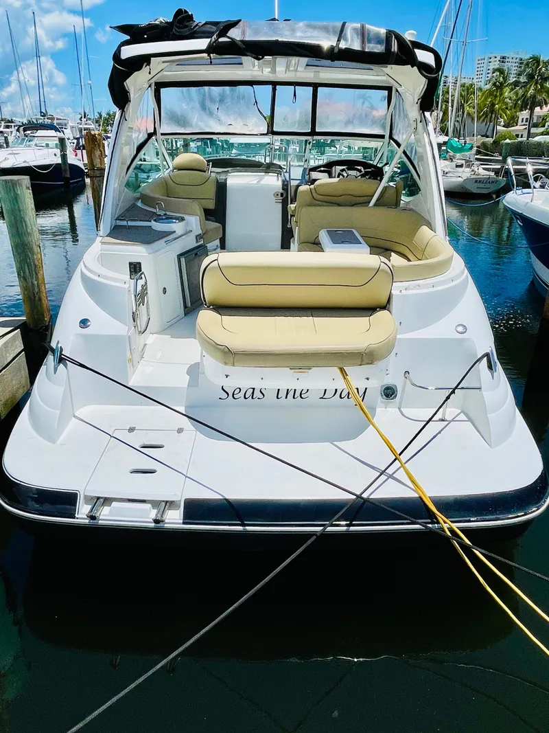 Slide: The Image of 2012 Cruisers 350 Express yacht docked at marina. - 45