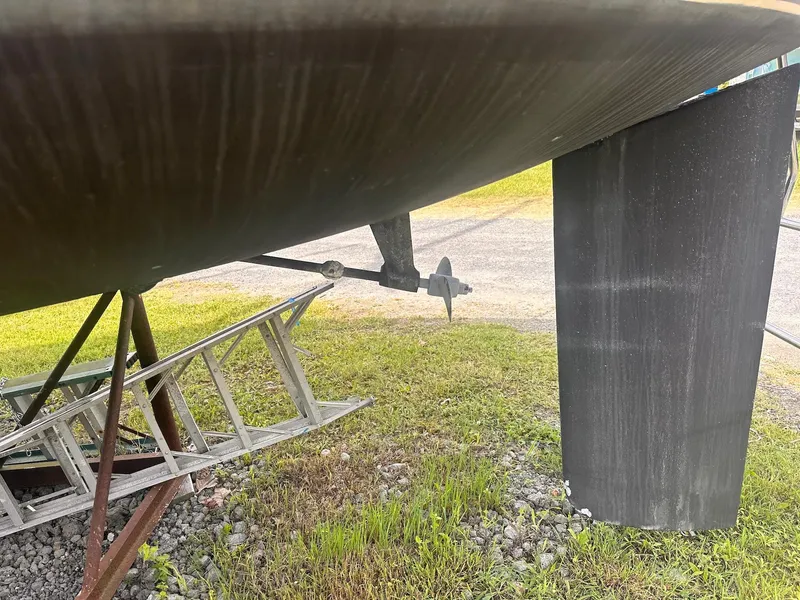 Slide: The Image of Bottom view of a 1983 O'Day 30 sailboat showing the propeller and rudder. - 8