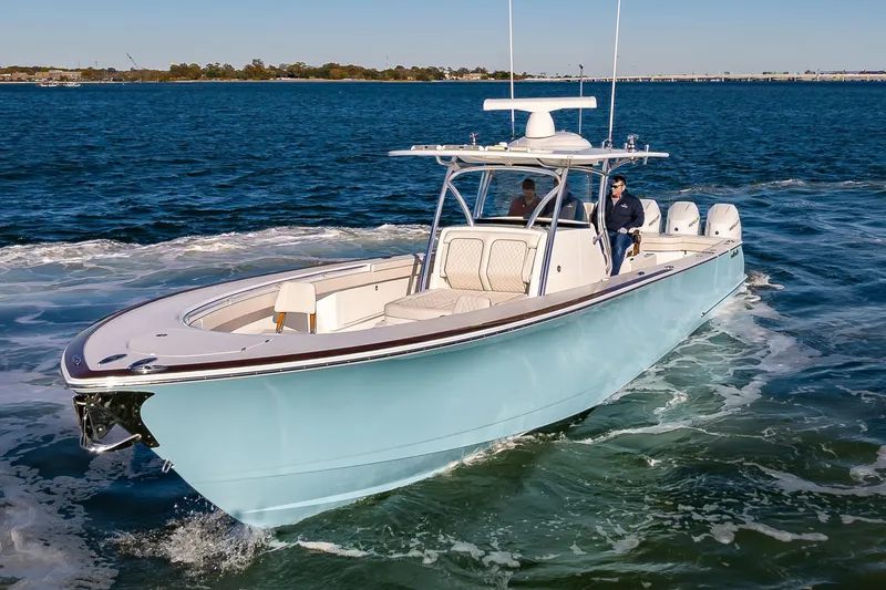 Slide: The Image of 2025 Valhalla Boatworks V-41 cruising on open water, showcasing sleek design and powerful performance. - 3