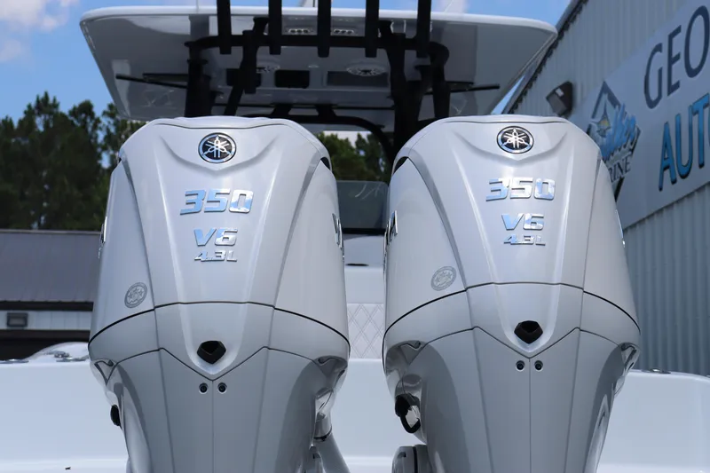 Slide: The Image of Twin Yamaha 350 V8 engines on a 2025 Yellowfin 32 Offshore boat. - 5