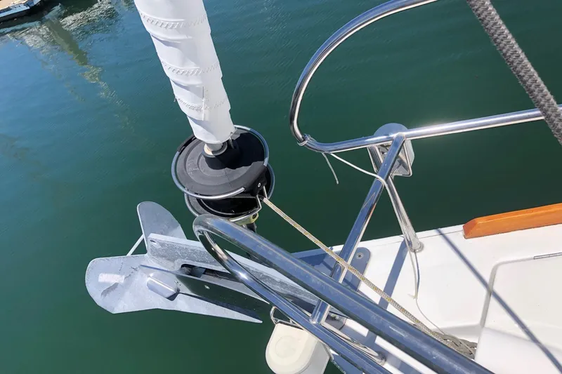 Slide: The Image of Bow of 2008 Beneteau 40 sailboat with anchor and furling system. - 13