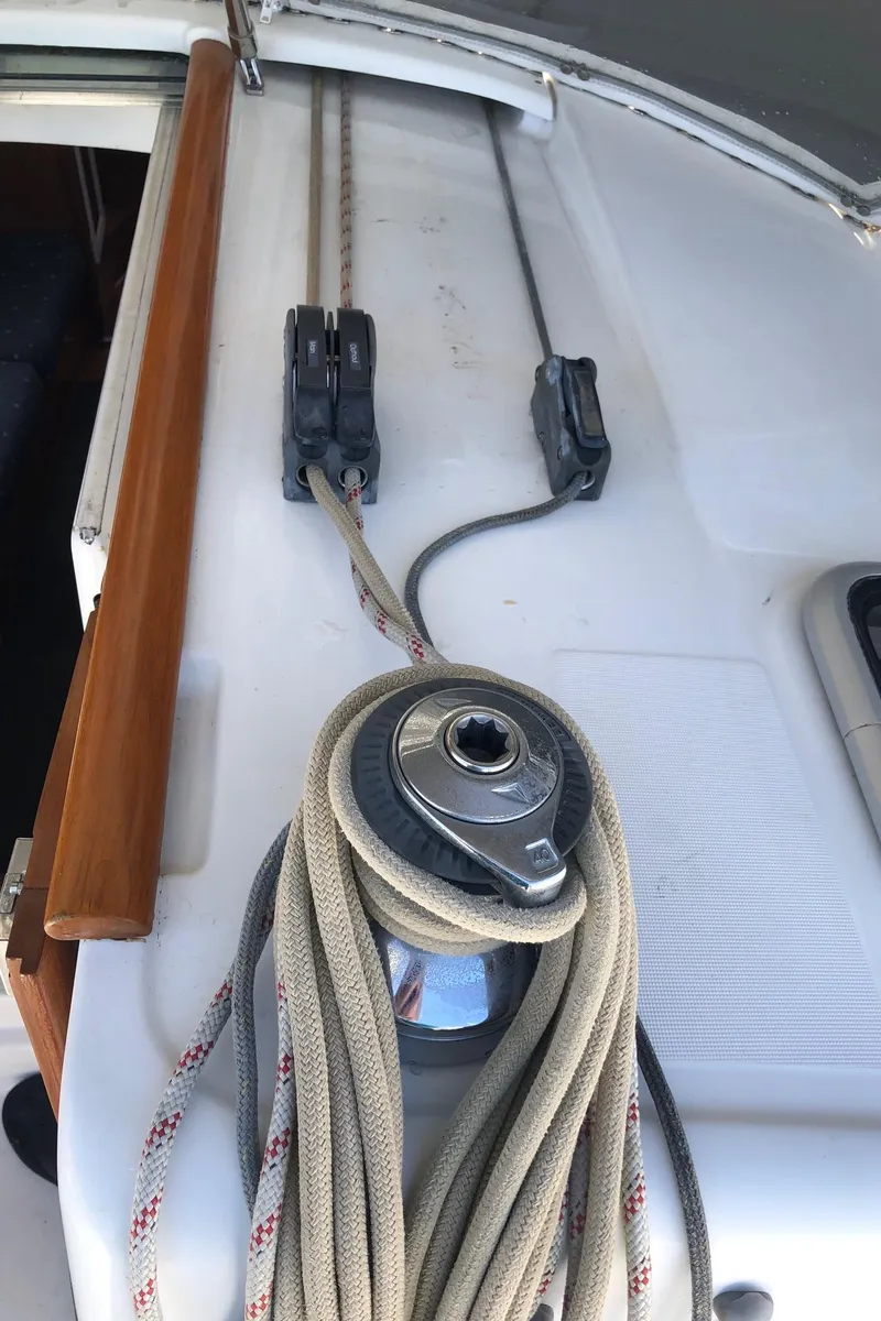 Slide: The Image of Winch and rope system on a 2008 Beneteau 40 sailboat. - 20