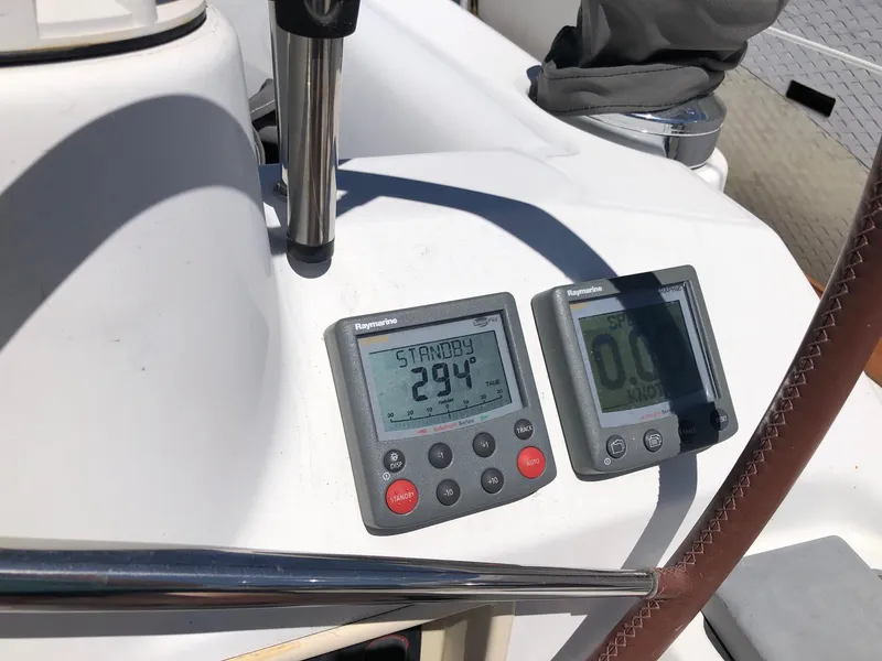 Slide: The Image of Beneteau 40 2008 yacht cockpit with Raymarine navigation instruments. - 23
