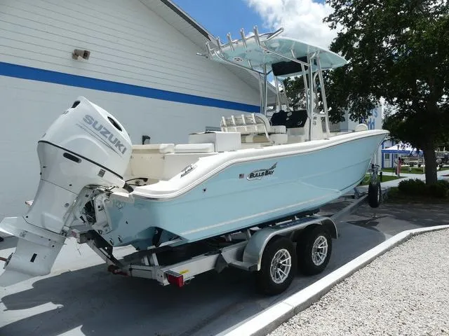Slide: The Image of 2025 Bulls Bay 230CC boat on trailer with Suzuki outboard motor. - 6