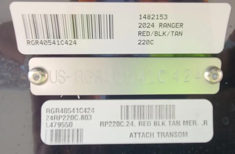 Slide: The Image of 2024 Ranger Reata 220C identification labels with barcodes and serial numbers. - 5