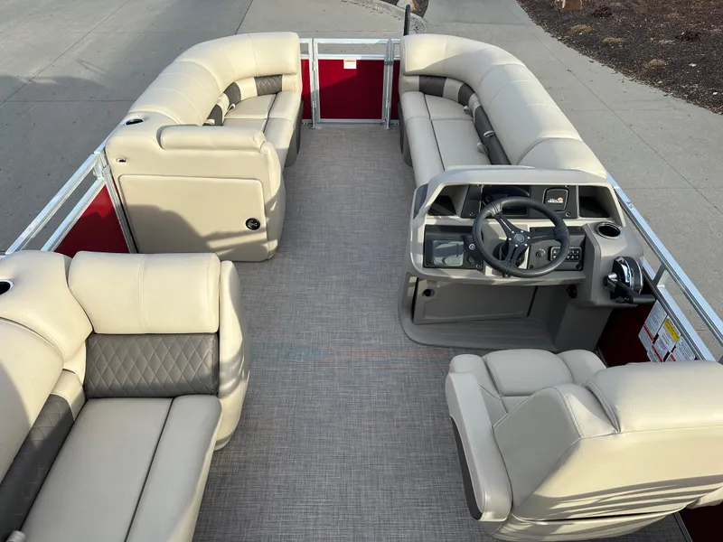 Slide: The Image of 2024 Sun Tracker Party Barge 20 DLX pontoon boat with spacious seating and modern helm. - 3