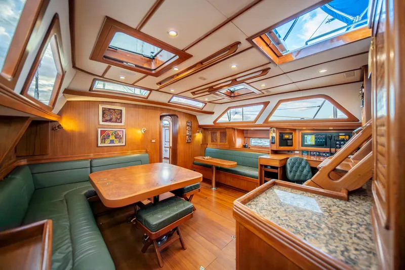 Slide: The Image of Luxurious interior of 2010 Hylas 70 yacht with wood finish and skylights. - 19
