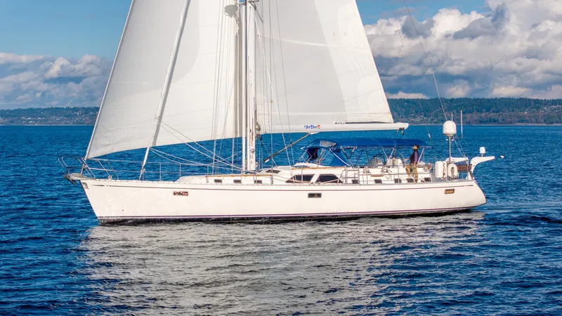 Slide: The Image of Sailing yacht Hylas 70, 2010 model, cruising on open water under clear skies. - 2