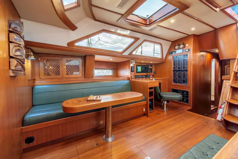 Slide: The Image of Luxurious interior of 2010 Hylas 70 yacht with wood finish and skylights. - 25