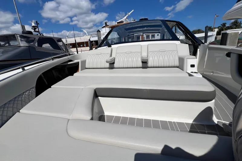 Slide: The Image of 2023 Sea Ray Sundancer 370 OB luxury boat with spacious seating area. - 28