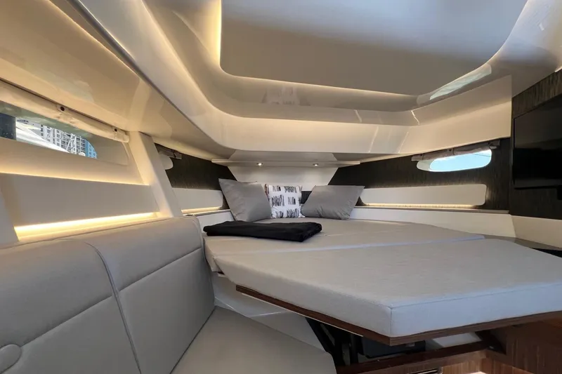 Slide: The Image of Interior cabin of 2023 Sea Ray Sundancer 370 OB yacht with modern design. - 40