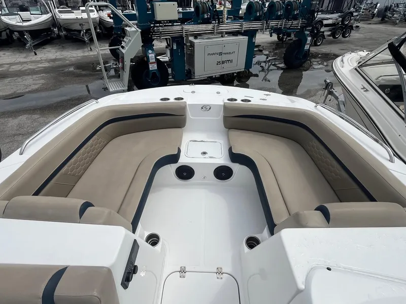 Slide: The Image of 2021 Hurricane SunDeck Sport 192 RL OB boat with spacious seating and cup holders. - 4