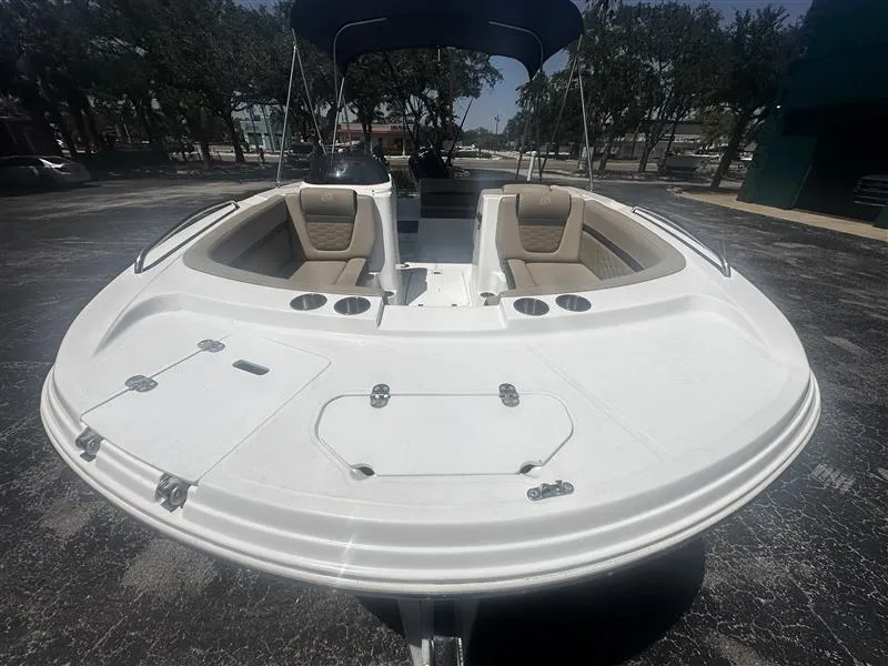 Slide: The Image of 2021 Hurricane SunDeck Sport 192 RL OB boat with spacious seating and cup holders. - 3