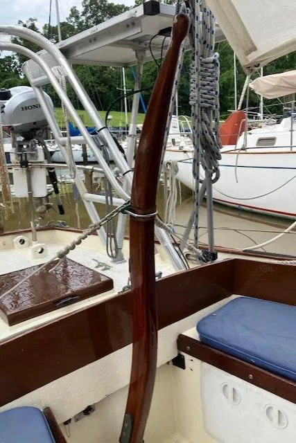 Slide: The Image of Solid teak tiller hooked to self steering vain - 10