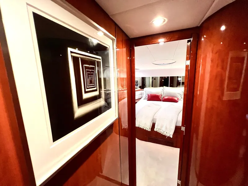 Slide: The Image of Luxurious interior of 1999 Fairline Squadron 65 yacht with modern artwork and cozy bedroom. - 20