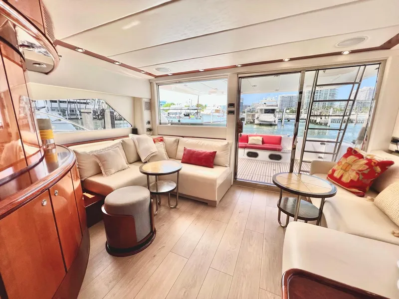 Slide: The Image of Luxurious interior of a 1999 Fairline Squadron 65 yacht with modern furnishings. - 8