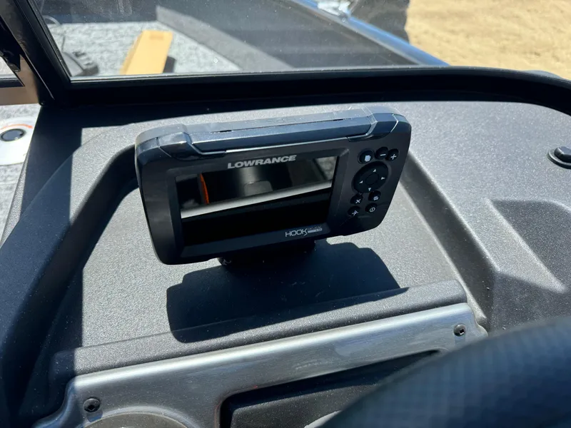 Slide: The Image of Lowrance fish finder on 2024 Tracker Pro Guide V-175 Combo boat dashboard. - 15