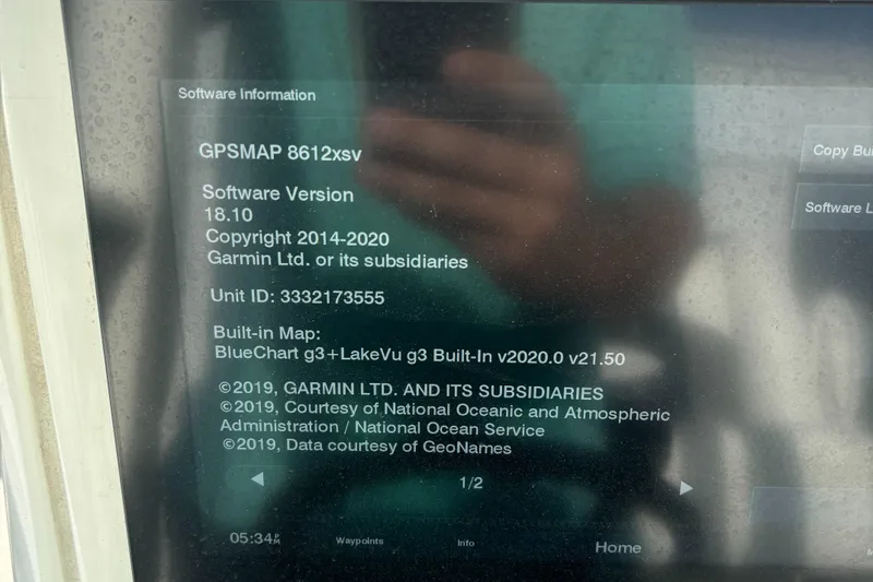 Slide: The Image of Garmin GPSMAP 8612xsv software information screen on a 2021 Pathfinder 2500 Hybrid. - 19