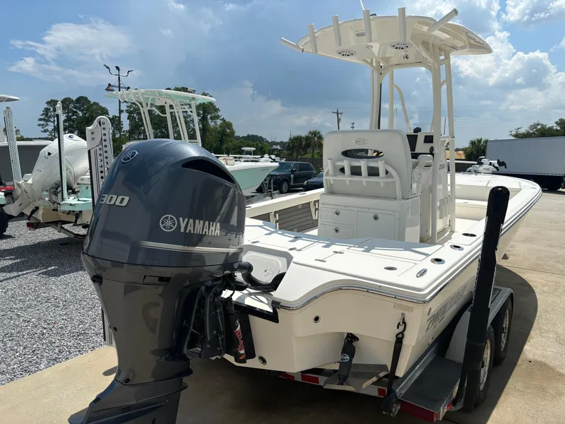 Slide: The Image of 2021 Pathfinder 2500 Hybrid boat with Yamaha 300 engine on trailer. - 4