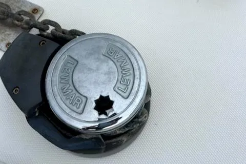 Slide: The Image of Lewmar windlass on 2002 Cabo 35 Flybridge boat. - 30