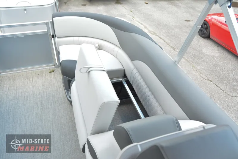 Slide: The Image of 2024 Tahoe Pontoon LTZ Quad Lounger interior seating at Mid-State Marine. - 20