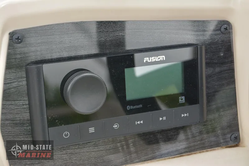 Slide: The Image of Fusion Bluetooth stereo system on 2024 Tahoe Pontoon Sport 85 Quad Lounger. - 28
