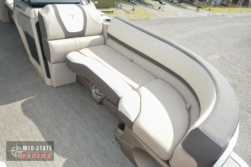 Slide: The Image of 2024 Tahoe Pontoon Cascade Elite Windshield interior seating at Mid-State Marine. - 11