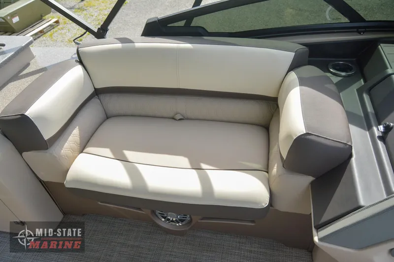 Slide: The Image of 2024 Tahoe Pontoon Cascade Elite Windshield boat seating area. - 14