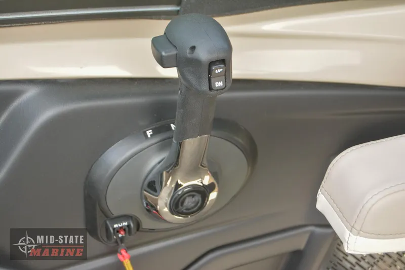 Slide: The Image of 2024 Tahoe Pontoon Cascade Elite Windshield throttle control by Mid-State Marine. - 25