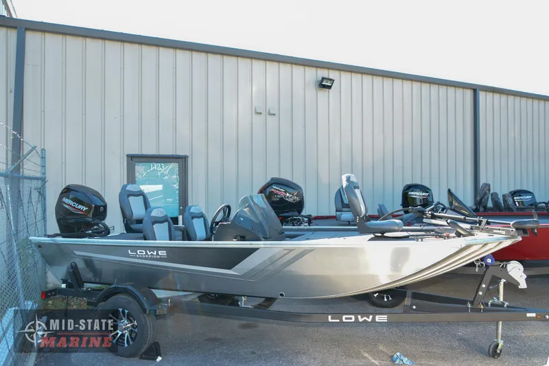 Slide: The Image of 2024 Lowe Skorpion 16 fishing boat at Mid-State Marine dealership. - 1