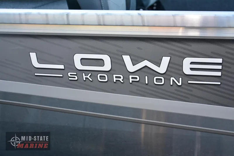 Slide: The Image of 2024 Lowe Skorpion 16 boat side view with logo. - 10