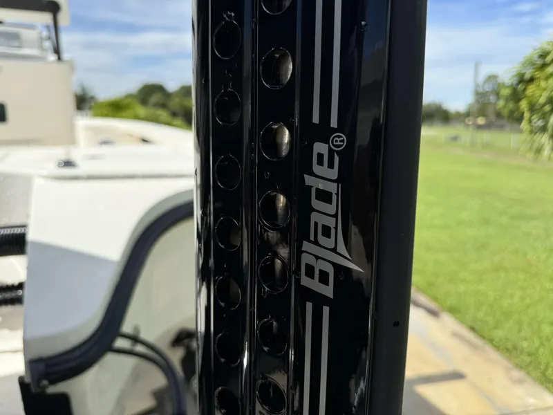 Slide: The Image of Close-up of 2022 Pathfinder 2300 HPS boat with Blade power pole. - 11