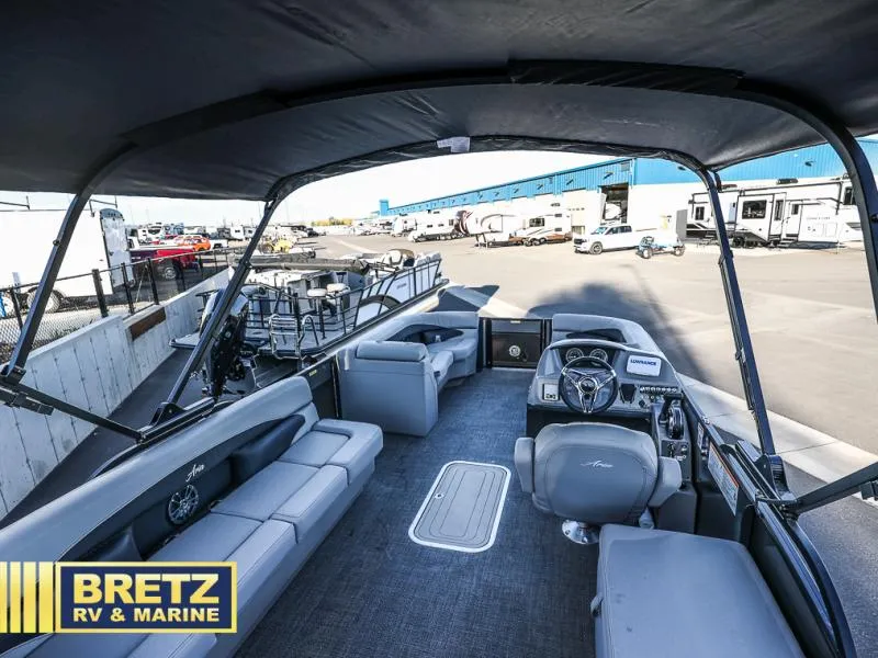 Slide: The Image of 2025 Aria Ultra-Lounge 22UC boat interior at Bretz RV & Marine dealership. - 23