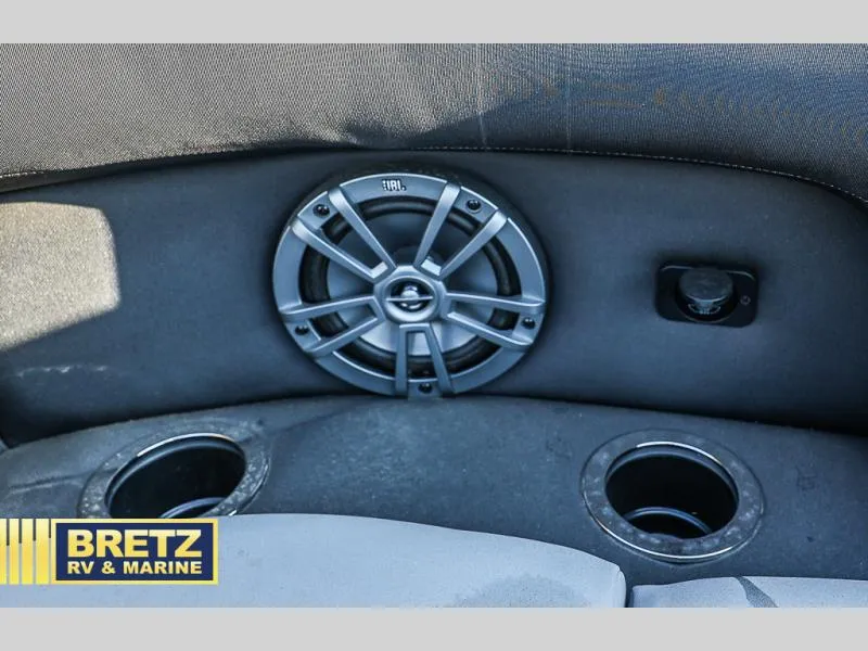 Slide: The Image of Aria Ultra-Lounge 22UC 2025 speaker system with cup holders, Bretz RV & Marine. - 35