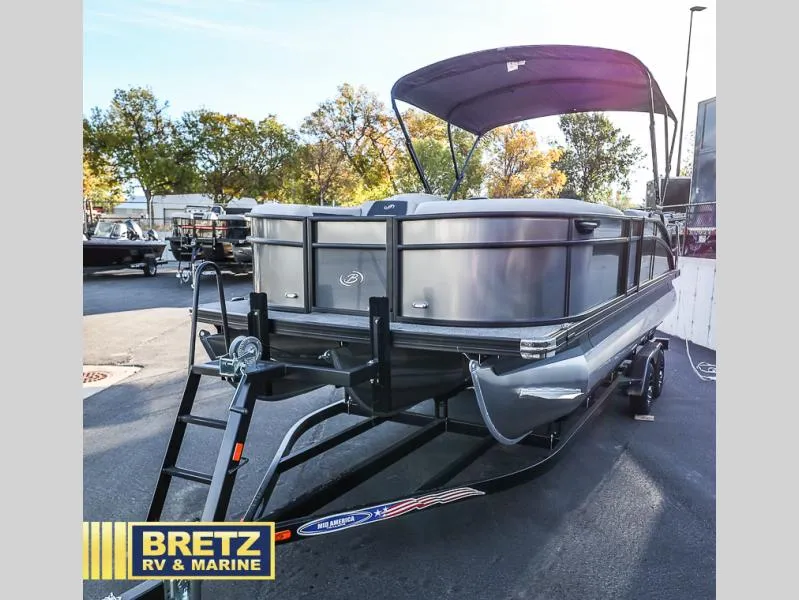 Slide: The Image of 2025 Aria Ultra-Lounge 22UC pontoon boat on trailer at Bretz RV & Marine. - 4