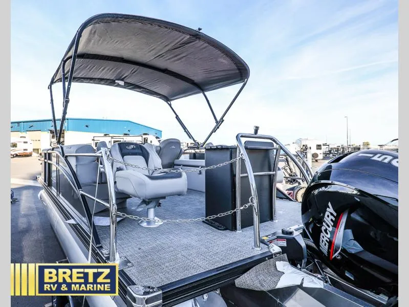 Slide: The Image of 2025 Aria Ultra-Lounge 22UC pontoon boat with canopy and Mercury engine at Bretz RV & Marine. - 7