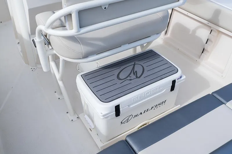 Slide: The Image of 2025 Sailfish 232 CC boat interior with Engel cooler under seat. - 8