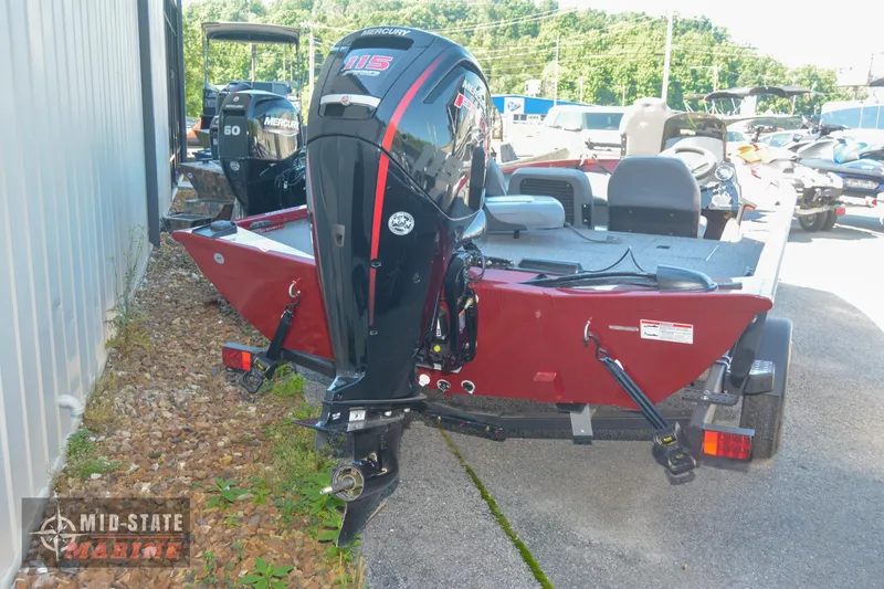 Slide: The Image of 2024 Lowe Stinger 195 Bass boat with Mercury 115 outboard motor. - 2