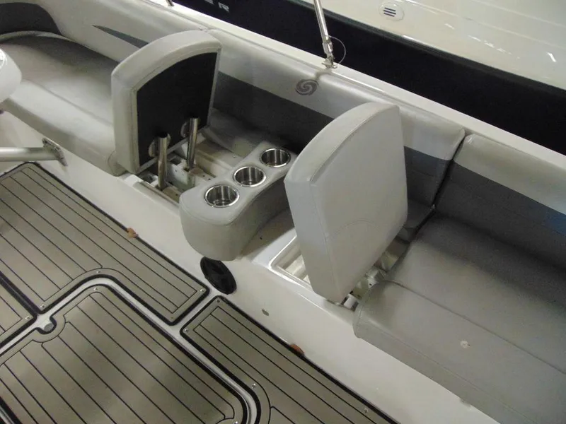 Slide: The Image of 2019 Hurricane SS 201 I/O boat interior with gray seating and cup holders. - 9