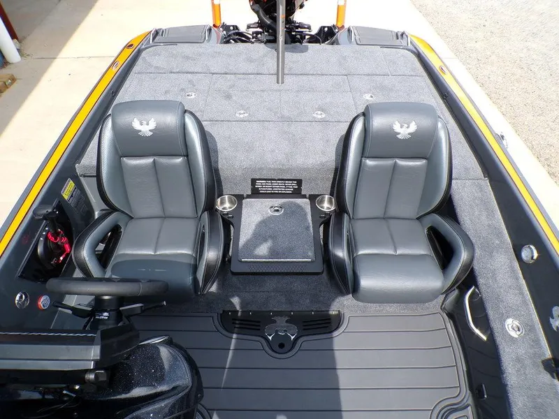 Slide: The Image of 2025 Phoenix 920 Elite boat interior with dual seats and sleek design. - 21