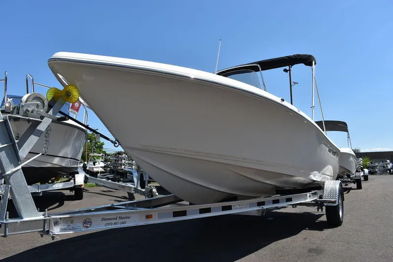 Slide: The Image of 2024 Key West 189 FS boat on a trailer, side view. - 47