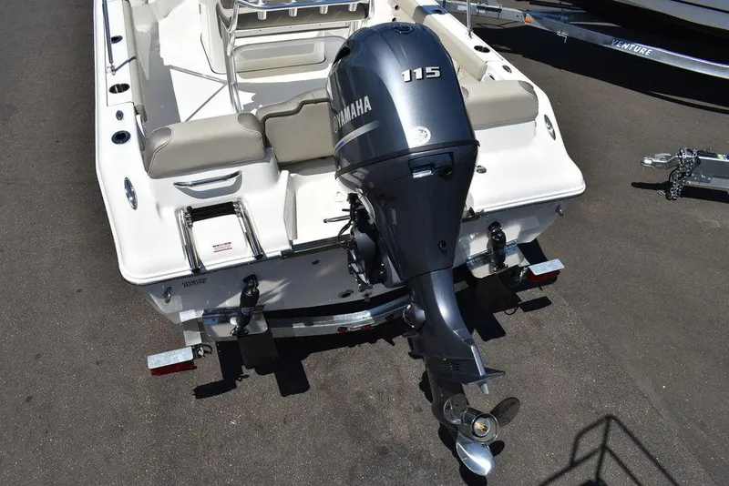 Slide: The Image of 2024 Key West 189 FS boat with Yamaha 115 outboard motor, rear view. - 5
