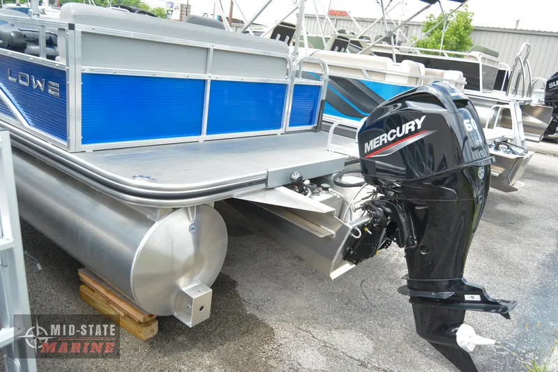 Slide: The Image of 2024 Lowe Ultra 200 Cruise pontoon boat with Mercury outboard motor. - 8