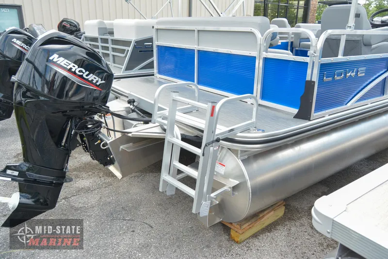 Slide: The Image of 2024 Lowe Ultra 200 Cruise pontoon boat with Mercury outboard motor. - 9