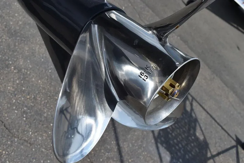 Slide: The Image of Close-up of a 2024 Key West 189 FS boat propeller, shiny metal finish. - 41