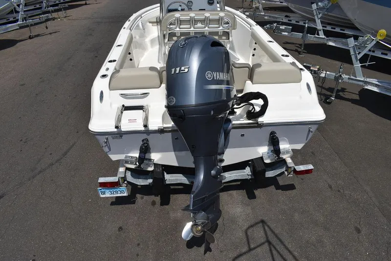 Slide: The Image of 2024 Key West 189 FS boat with Yamaha 115 outboard motor, rear view. - 5