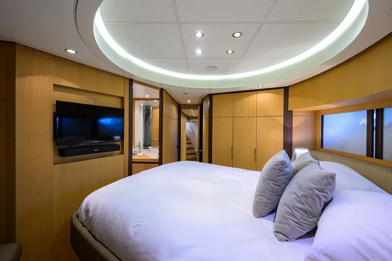 Slide: The Image of Luxurious bedroom interior of 2009 Pershing 90 Express yacht with modern design. - 26